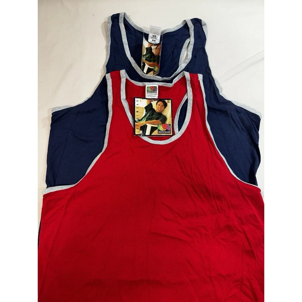 Vintage Fruit Of The Loom Blank Tank M Navy/Red Made In USA 90s NWT Lot Of 2
